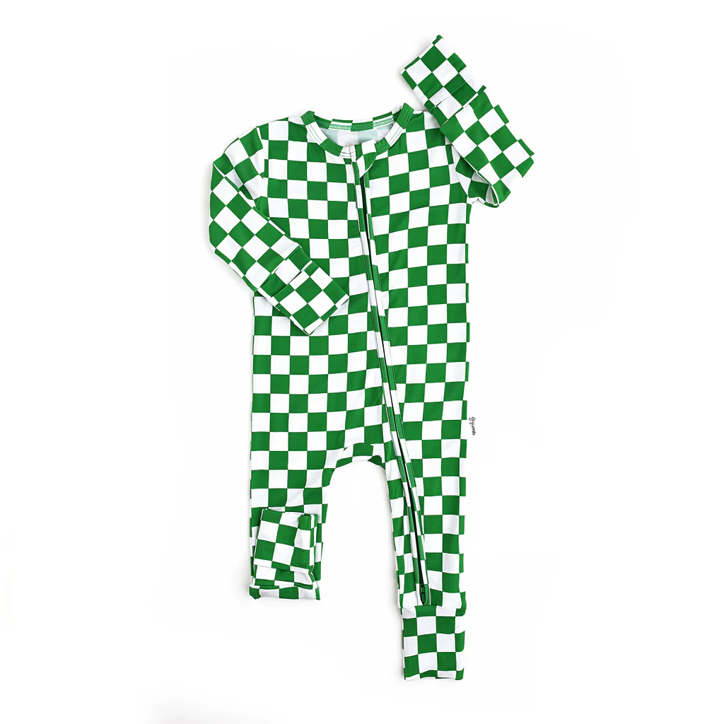 presale LR1965  Green and White Plaid Zipper Long Sleeve Bodysuit 2024 9.13