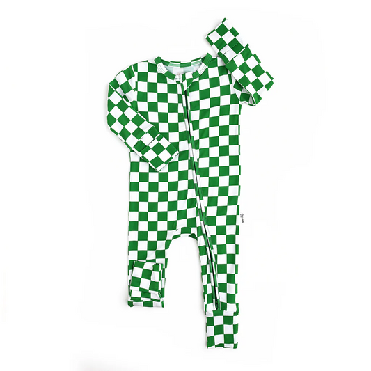 presale LR1965 Green and White Plaid Zipper Long Sleeve Bodysuit 2024 9.13