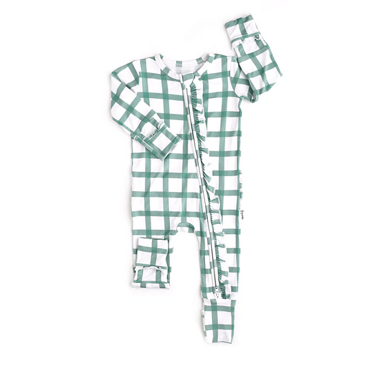 presale LR1967 Teal Plaid White Zipper Long Sleeve Bodysuit  2024 9.13