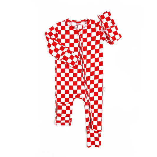 presale LR1969 Red and White Plaid Zipper Long Sleeve Bodysuit 2024 9.13