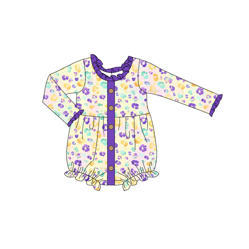 presale LR1972 Carnival Leopard Print Purple Lace Button Colorful Long Sleeve Bodysuit 2024 9.13