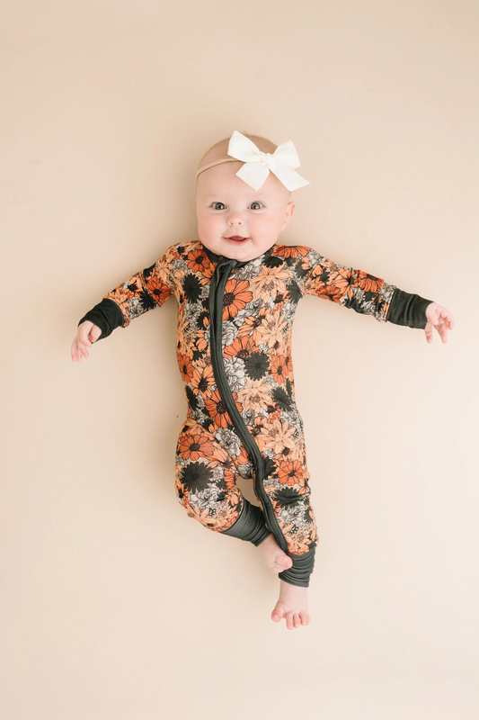 presale LR1973 Orange Floral Zipper Long Sleeve Bodysuit  2024 9.13