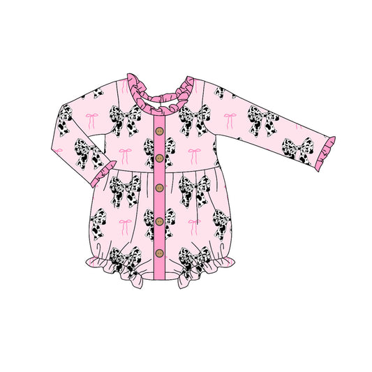 presale LR1975 Pink lace long-sleeved bodysuit with cow print and bow 2024 9.13