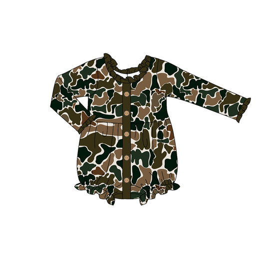 presale LR1976  Beige long-sleeved bodysuit with camouflage army green lace buttons 2024 9.13