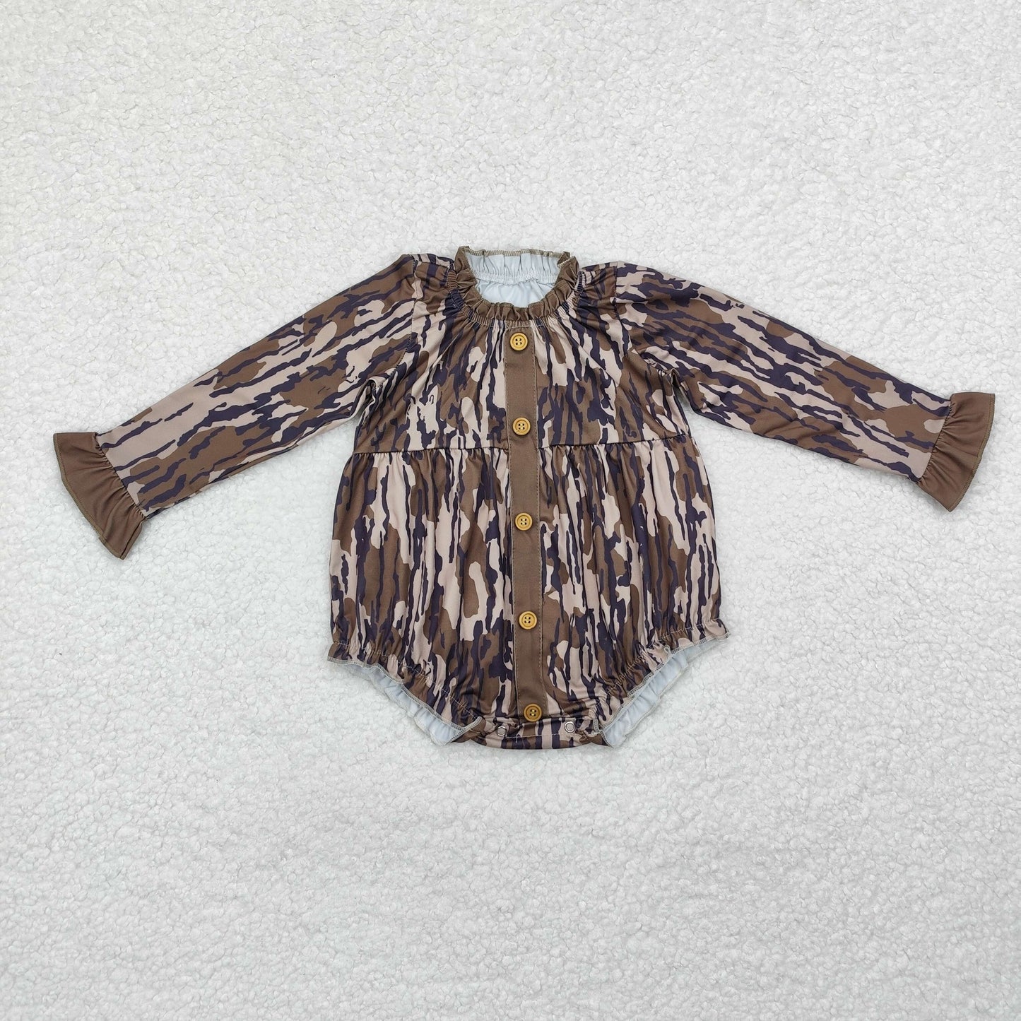 LR1977 Camouflage Army Green Lace Button Long Sleeve Bodysuit