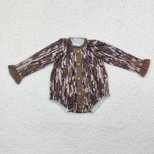 LR1977 Camouflage Army Green Lace Button Long Sleeve Bodysuit