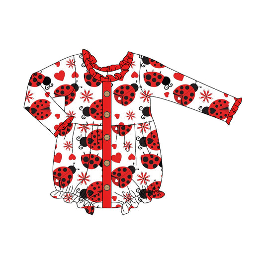 presale  LR1980  Love Heart Ladybug Red Lace Button White Long Sleeve Bodysuit  2024 9.14