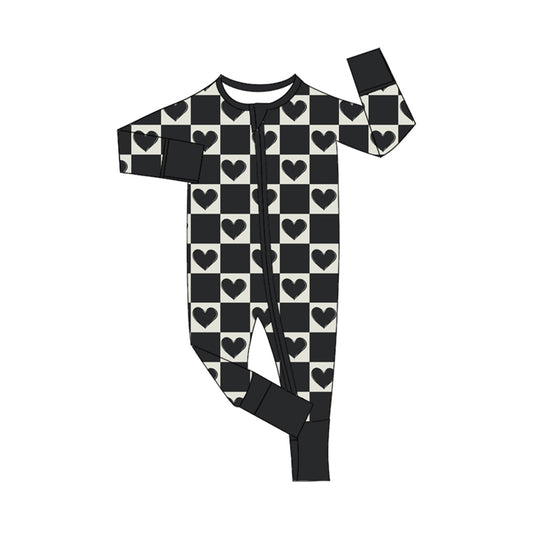 presale LR1982 Love Heart Black Plaid Zipper Long Sleeve Bodysuit 2024 9.14