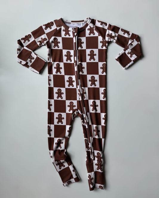 presale  LR1984  Gingerbread Man Brown Plaid Zip-Up Long Sleeve Bodysuit  2024 9.14