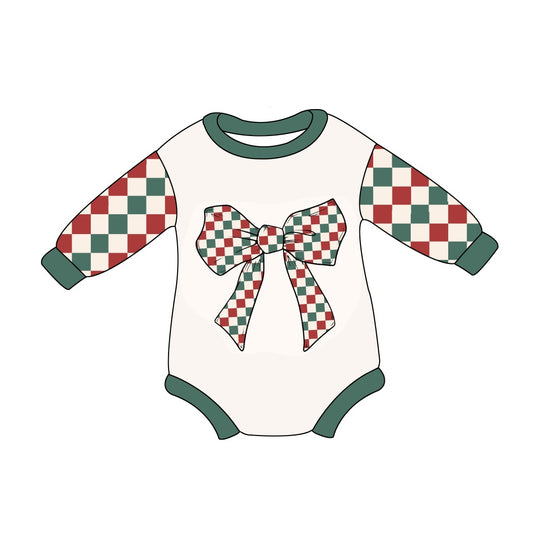 presale LR1987 Christmas red and green plaid bow pattern long-sleeved jumpsuit  2024 9.14