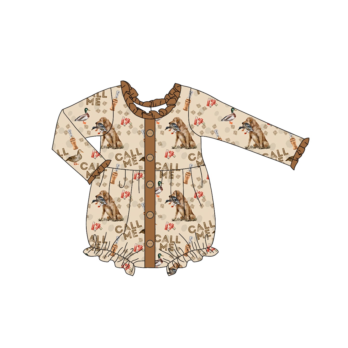 presale LR1992  Duck Puppy Brown Lace Button Long Sleeve Bodysuit 2024 9.16