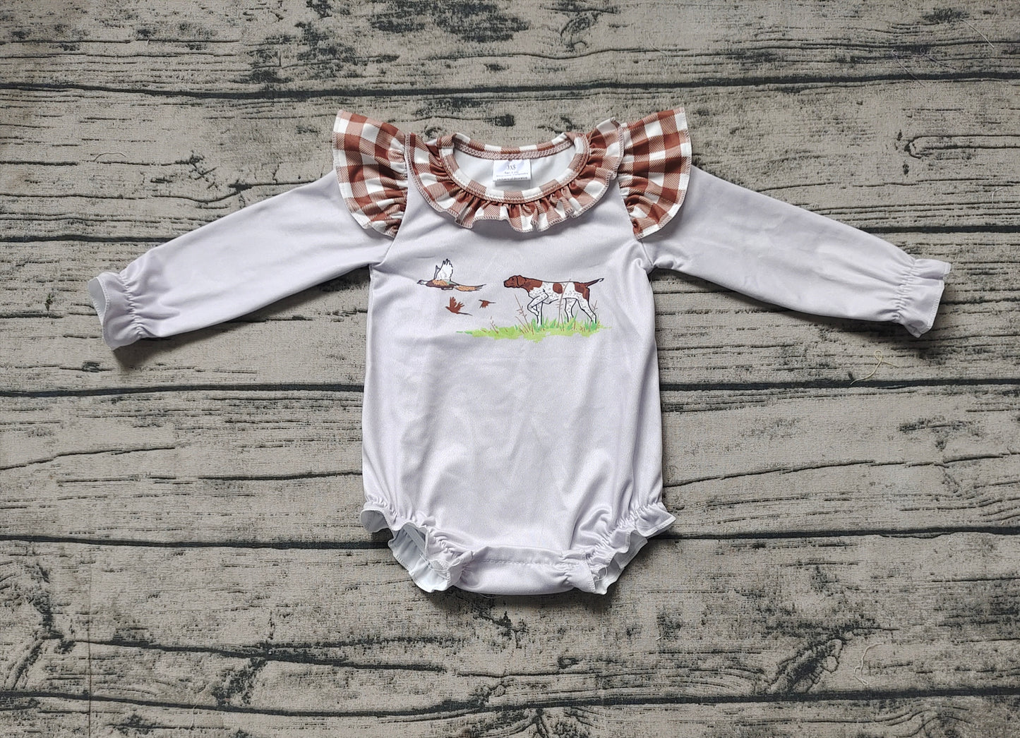 LR2000  Duck Puppy Brown Plaid Grey Long Sleeve Bodysuit