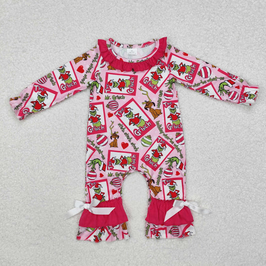 LR2006 Rose red long-sleeved jumpsuit with letter heart lace