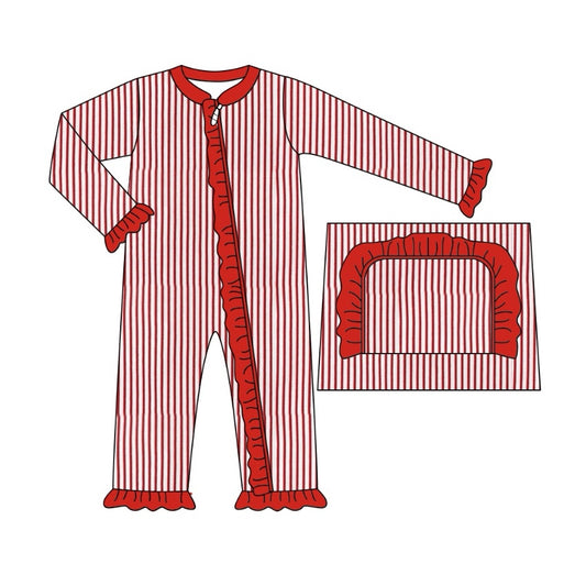 presale LR2009 Christmas Red Striped Lace Zipper Long Sleeve Bodysuit 2024 9.18