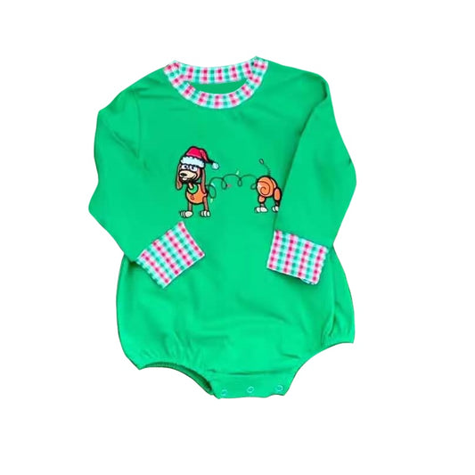 presale LR2011 Christmas Puppy Plaid Green Long Sleeve Onesie  2024 9.18