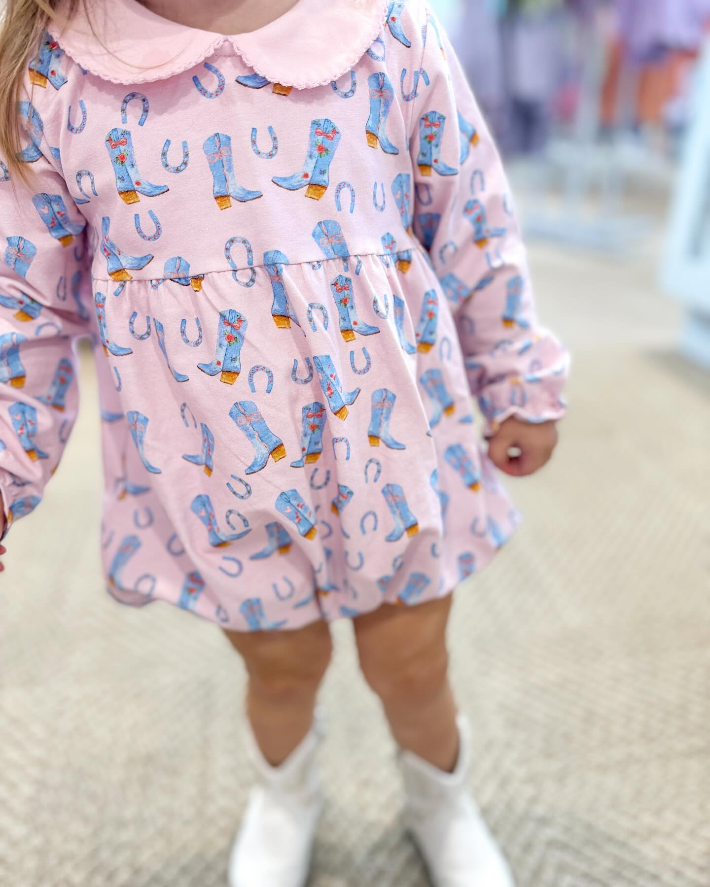 LR2013  Pink long-sleeved bodysuit with boots and baby doll collar