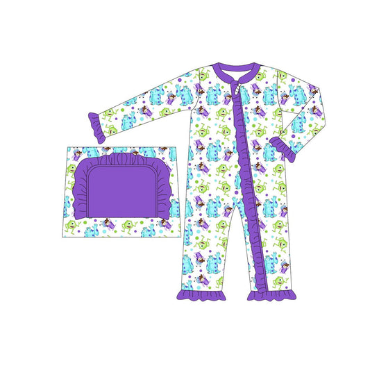 presale LR2020 Purple and green polka dot lace white zipper long sleeve jumpsuit 2024 9.21