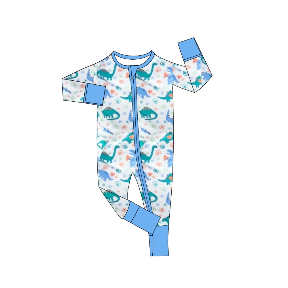presale LR2022 Heart Dinosaur Blue and White Zipper Long Sleeve Bodysuit  2024 9.21