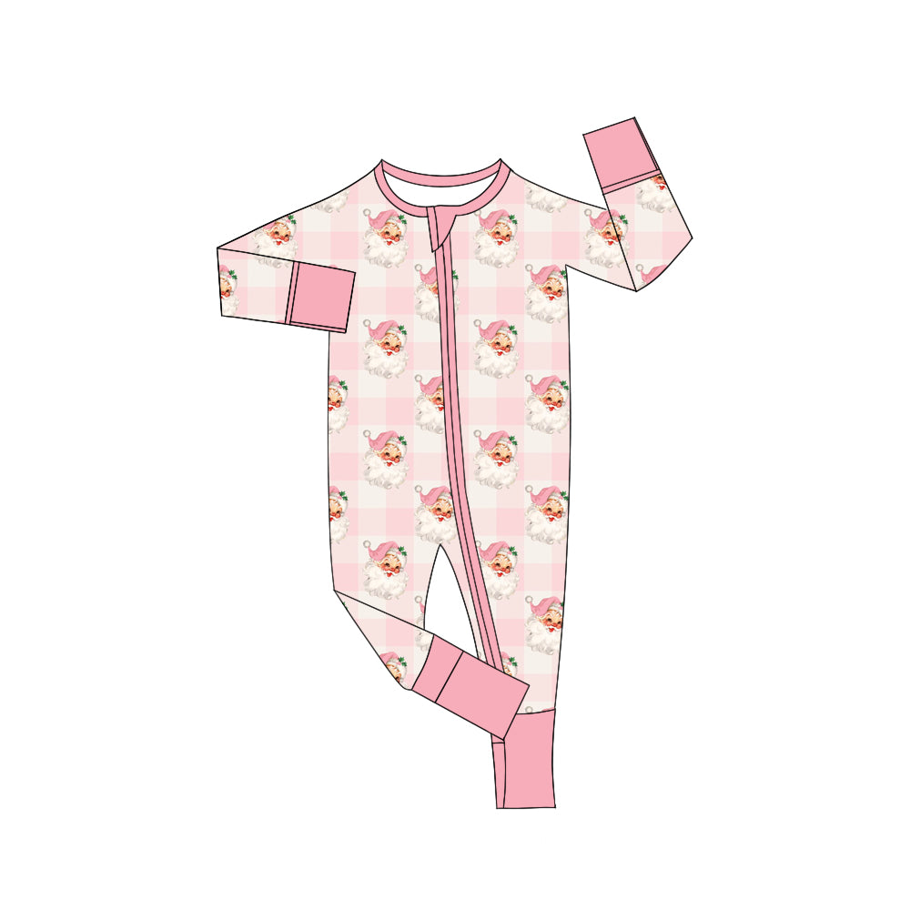 presale LR2025 Santa Pink Plaid Zipper Long Sleeve Bodysuit  2024 9.21