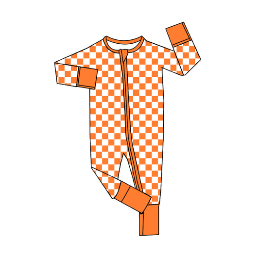 presale LR2028 Orange Plaid Zip-Up Long Sleeve Bodysuit 2024 9.21