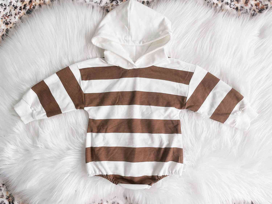 presale LR2033 Brown Striped White Hooded Long Sleeve Bodysuit 2024 9.23