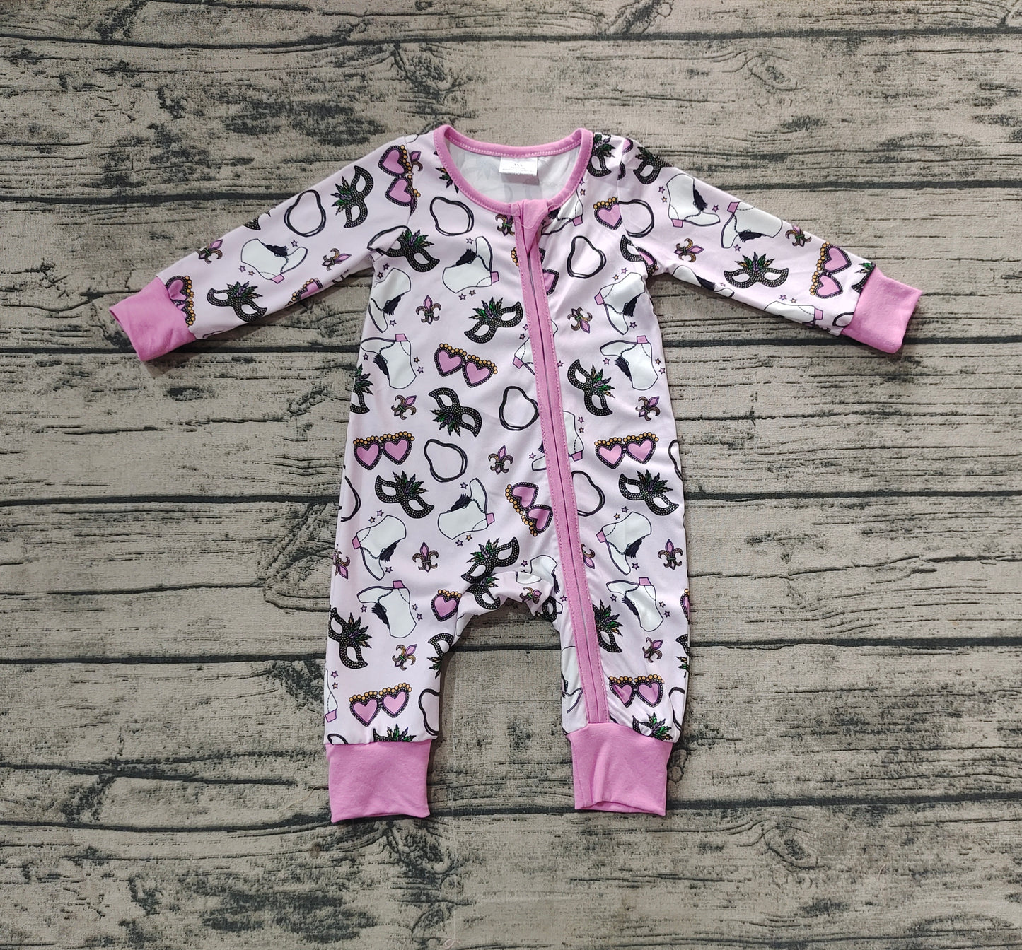 LR2038  Carnival Glasses Purple Zipper Long Sleeve Bodysuit