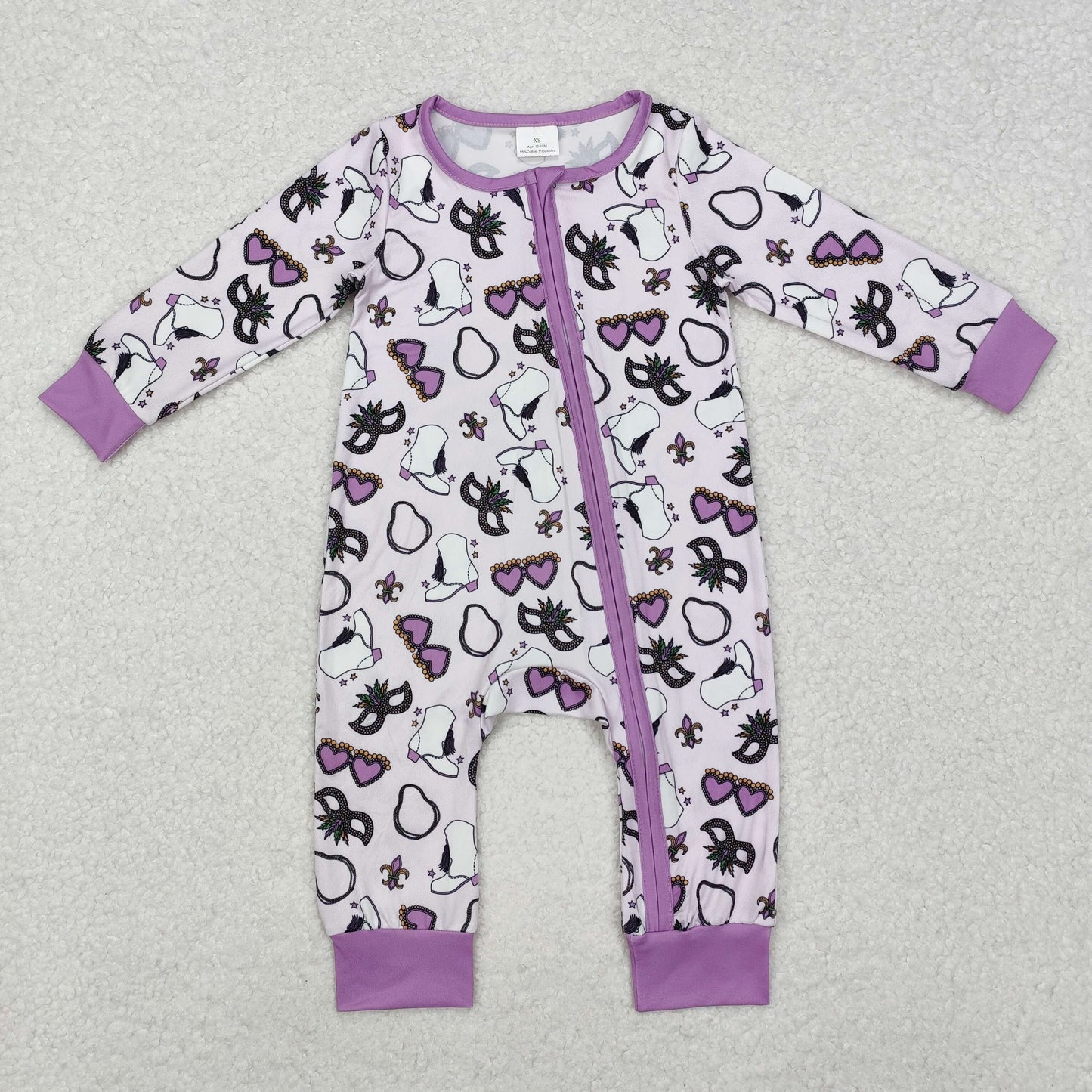LR2038  Carnival Glasses Purple Zipper Long Sleeve Bodysuit