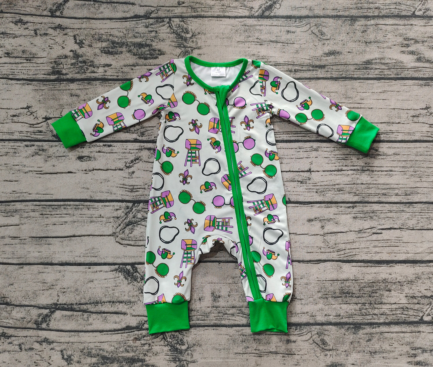 LR2039 Carnival Glasses Green Zip-Up Long Sleeve Bodysuit