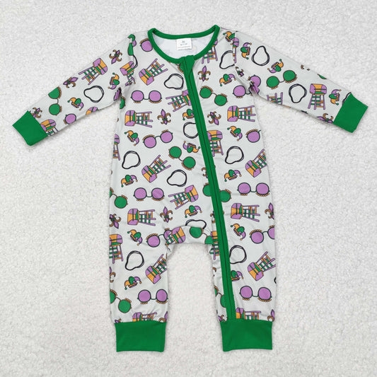 LR2039 Carnival Glasses Green Zip-Up Long Sleeve Bodysuit