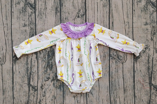 presale LR2042 Baby Infant Girls Mardi Gras Purple Long Sleeve Rompers D 911