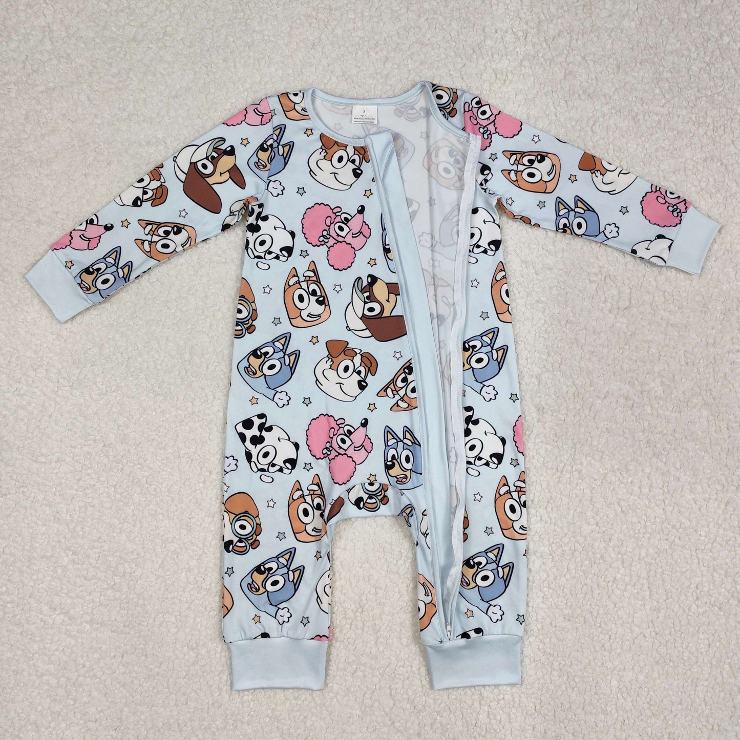 LR2062  Star Blue Zipper Long Sleeve Romper