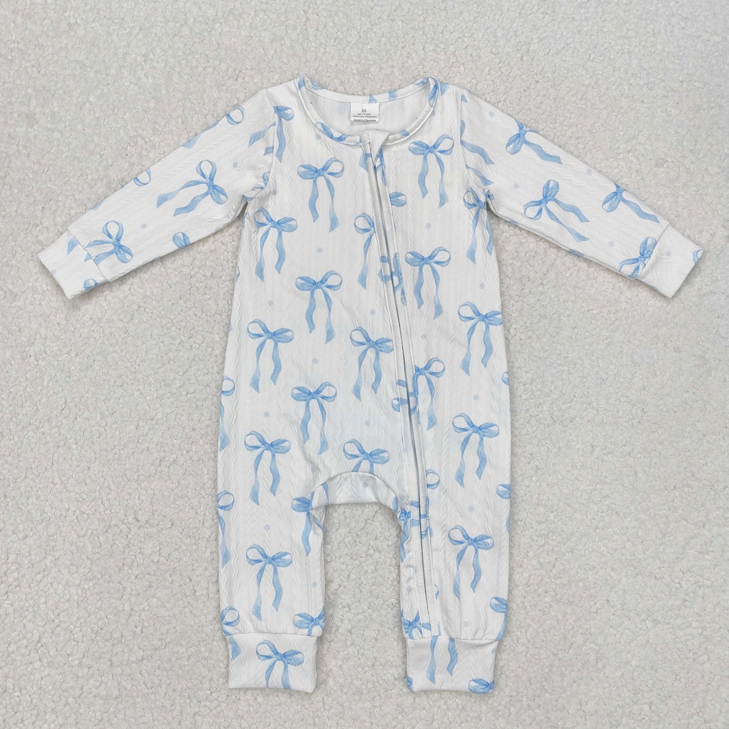 LR2070 Baby Infant Girls Blue Bows Cable Knit Zip Rompers