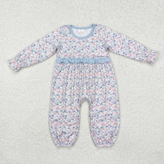 LR2072  Floral Blue Lace Long Sleeve Bodysuit