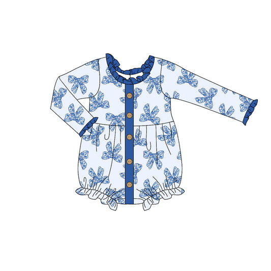 presale LR2073 Blue long-sleeved bodysuit with floral bow pattern lace 10.8