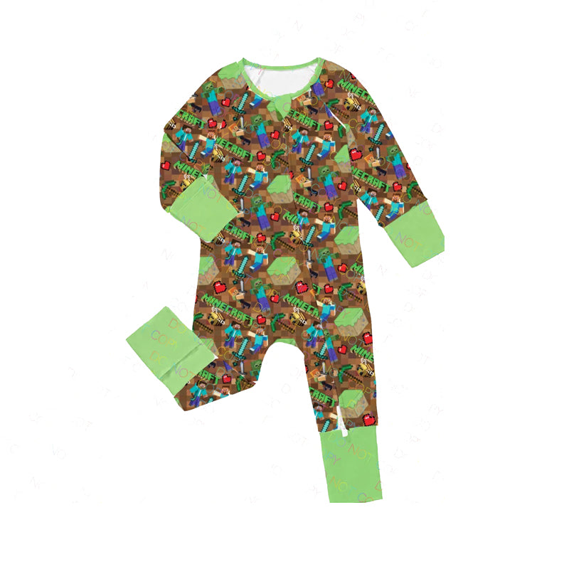 presale LR2083  Game Brown Green Zipper Long Sleeve Bodysuit 2024 10.9