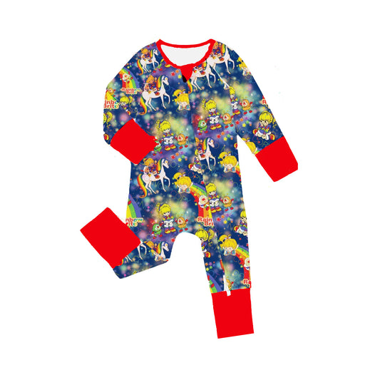 presale LR2084  Cartoon Rainbow Girl Blue Purple Zipper Long Sleeve Bodysuit 2024 10.9