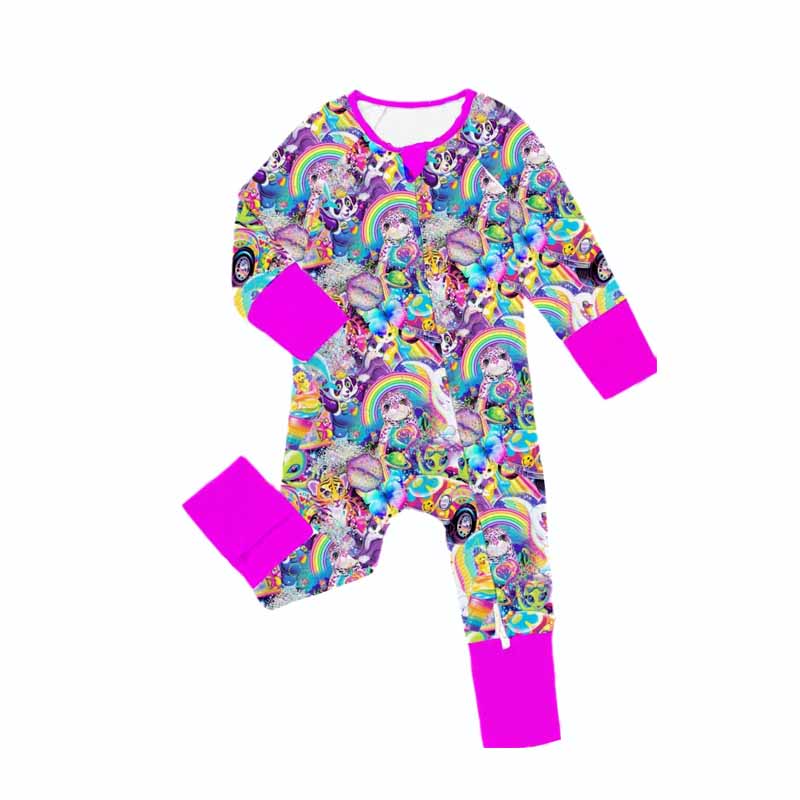 presale LR2085 Cartoon Rainbow Alien Zipper Long Sleeve Bodysuit   2024 10.9