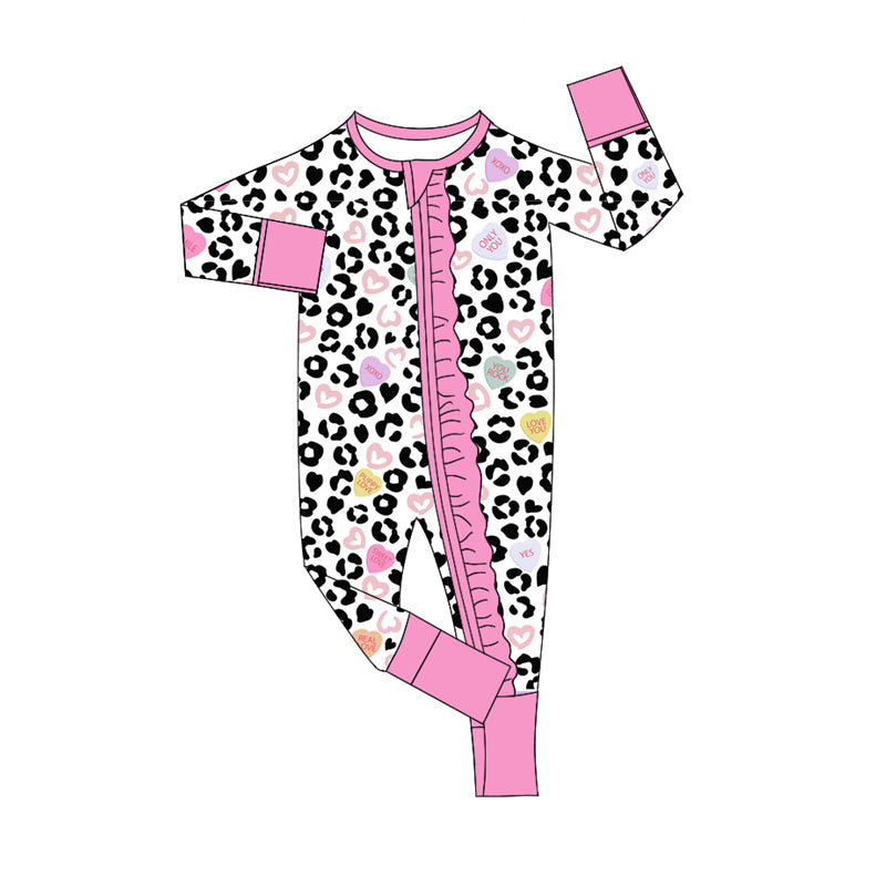 presale LR2089  Love heart leopard print pink lace white zipper long sleeve jumpsuit 2024 10.9
