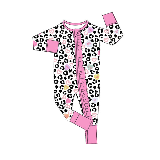 presale LR2089  Love heart leopard print pink lace white zipper long sleeve jumpsuit 2024 10.9