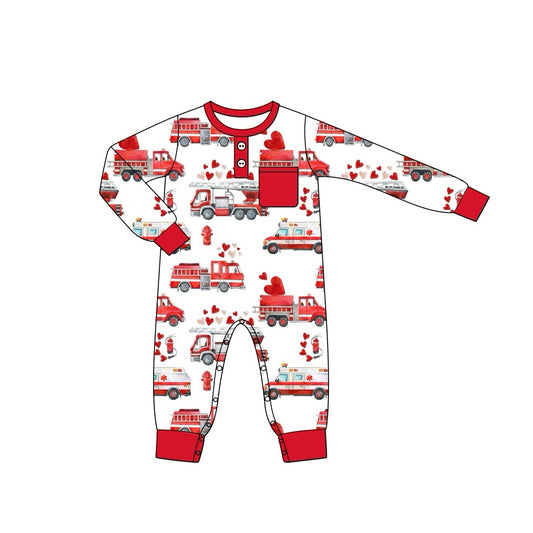 presale LR2091  Fire truck ambulance engineering vehicle heart red pocket long sleeve jumpsuit 2024 10.10