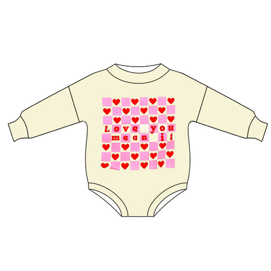 presale LR2102 Valentine's Day Letter Heart Pink Plaid Beige Long Sleeve Bodysuit 2024 10.14