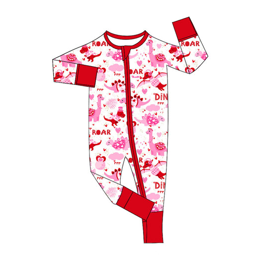 presale LR2106 Valentine's Day Heart Dinosaur Red and White Zipper Long Sleeve Bodysuit 2024 10.14