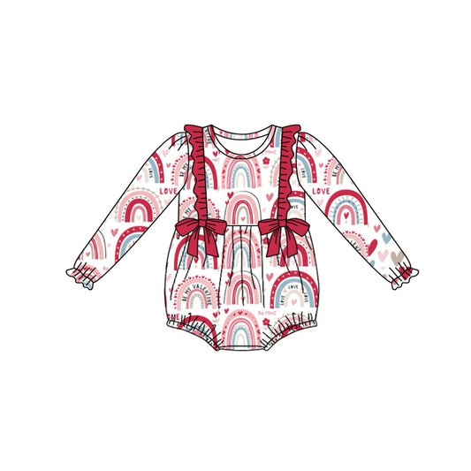 presale LR2118 Valentine's Day Love Rainbow Red Lace Bow White Long Sleeve Bodysuit 2024 10.17