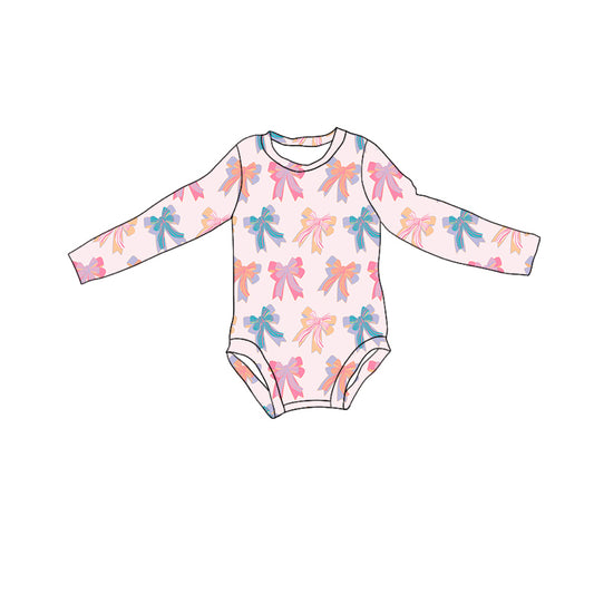 presale LR2125  Pink long-sleeved bodysuit with striped bow pattern 2024 10.21