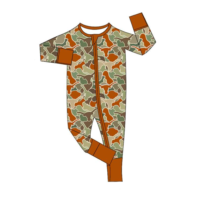 presale LR2129 Alpine Bull Camouflage Brown Green Zipper Long Sleeve Bodysuit  2024 10.22