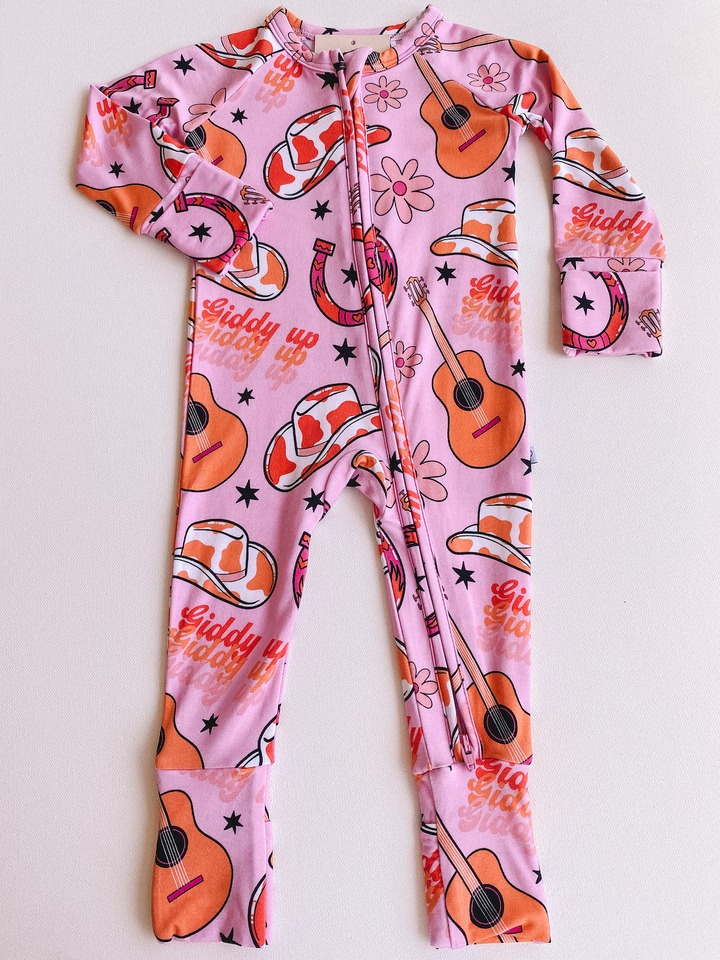 presale LR2131 Guitar cowboy hat star flower pink zipper long sleeve jumpsuit  2024 10.25