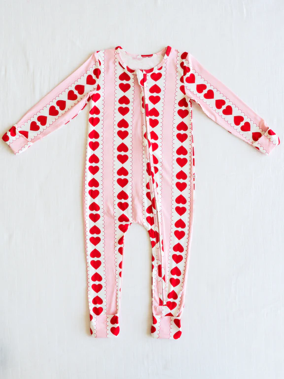 presale LR2132 Valentine's Day Heart Pink and White Zipper Long Sleeve Bodysuit  2024 10.25