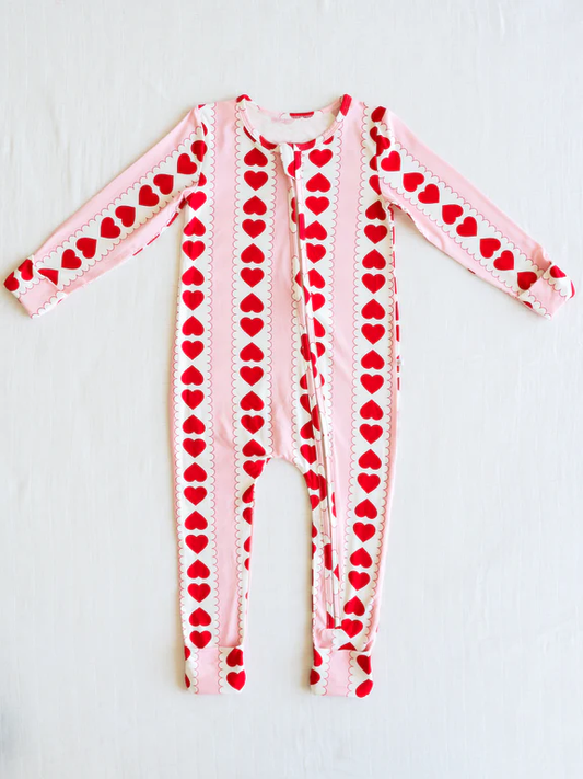 presale LR2132 Valentine's Day Heart Pink and White Zipper Long Sleeve Bodysuit 2024 10.25