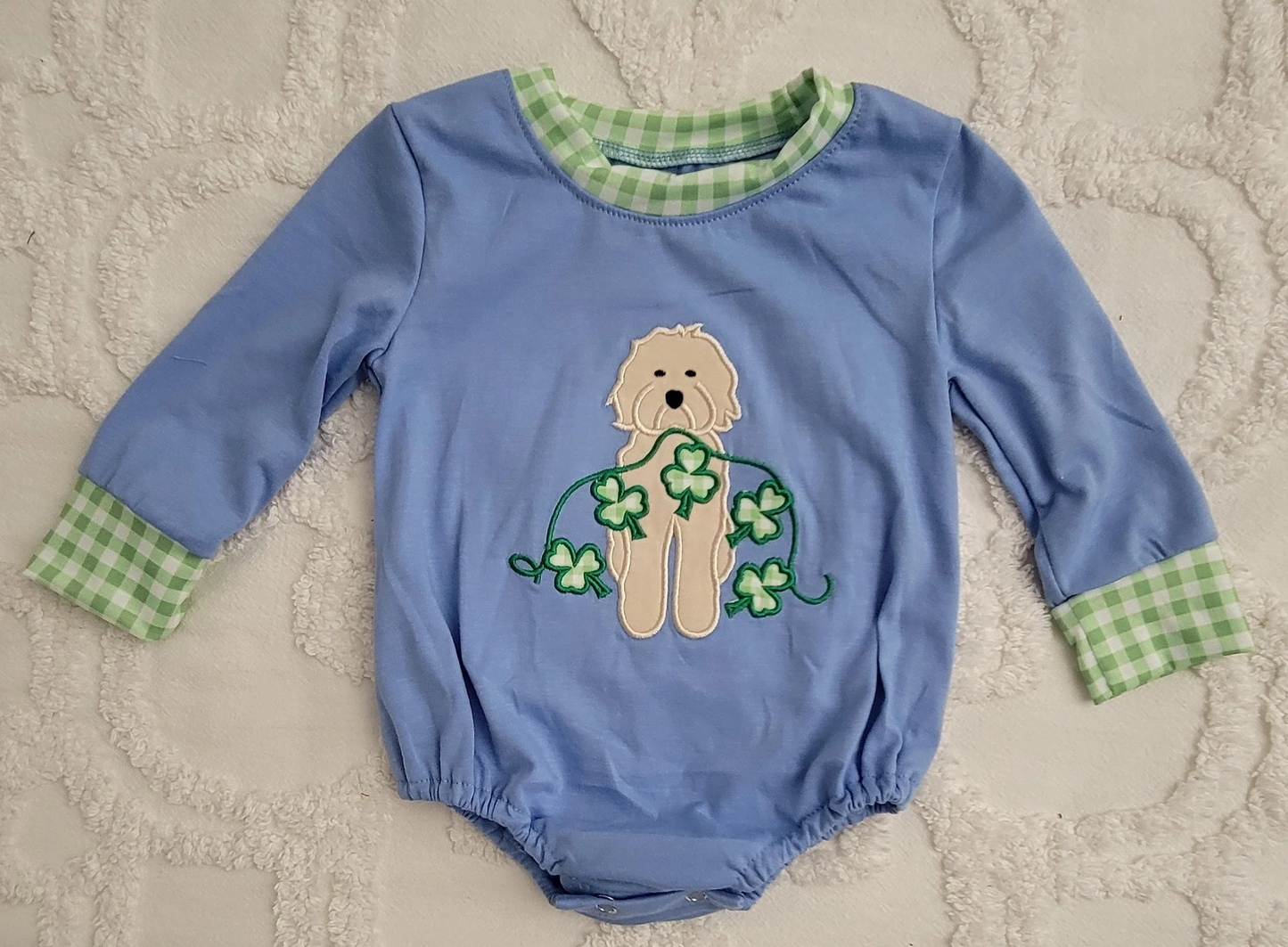 presale LR2138 Clover Puppy Green Stripe Blue Long Sleeve Onesie 2024 10.29