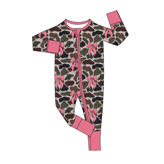 presale LR2143 Camouflage Bow Zip-Up Long Sleeve Bodysuit  2024 10.31
